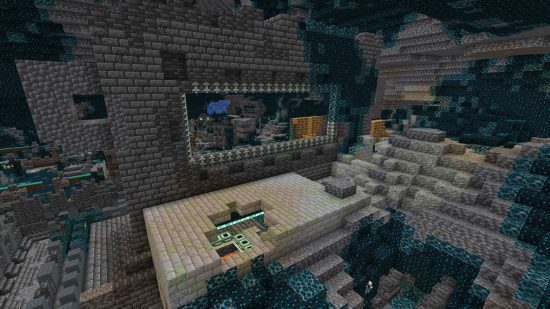 Minecraft Ancient City: An ancient city crossing a fortress, with the final portal in sight
